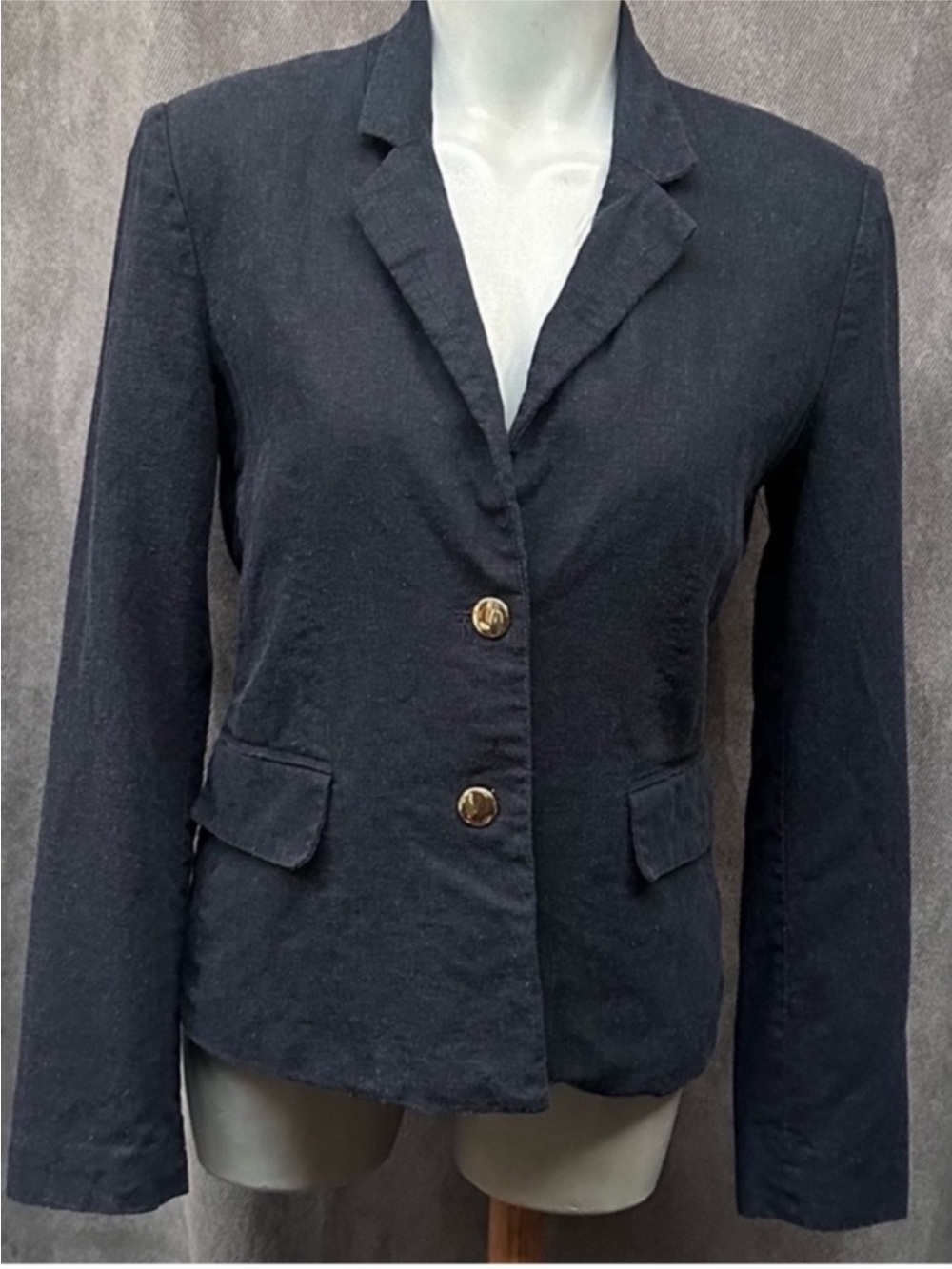 linen blend blazer jacket blue Sz 8 Harve benard